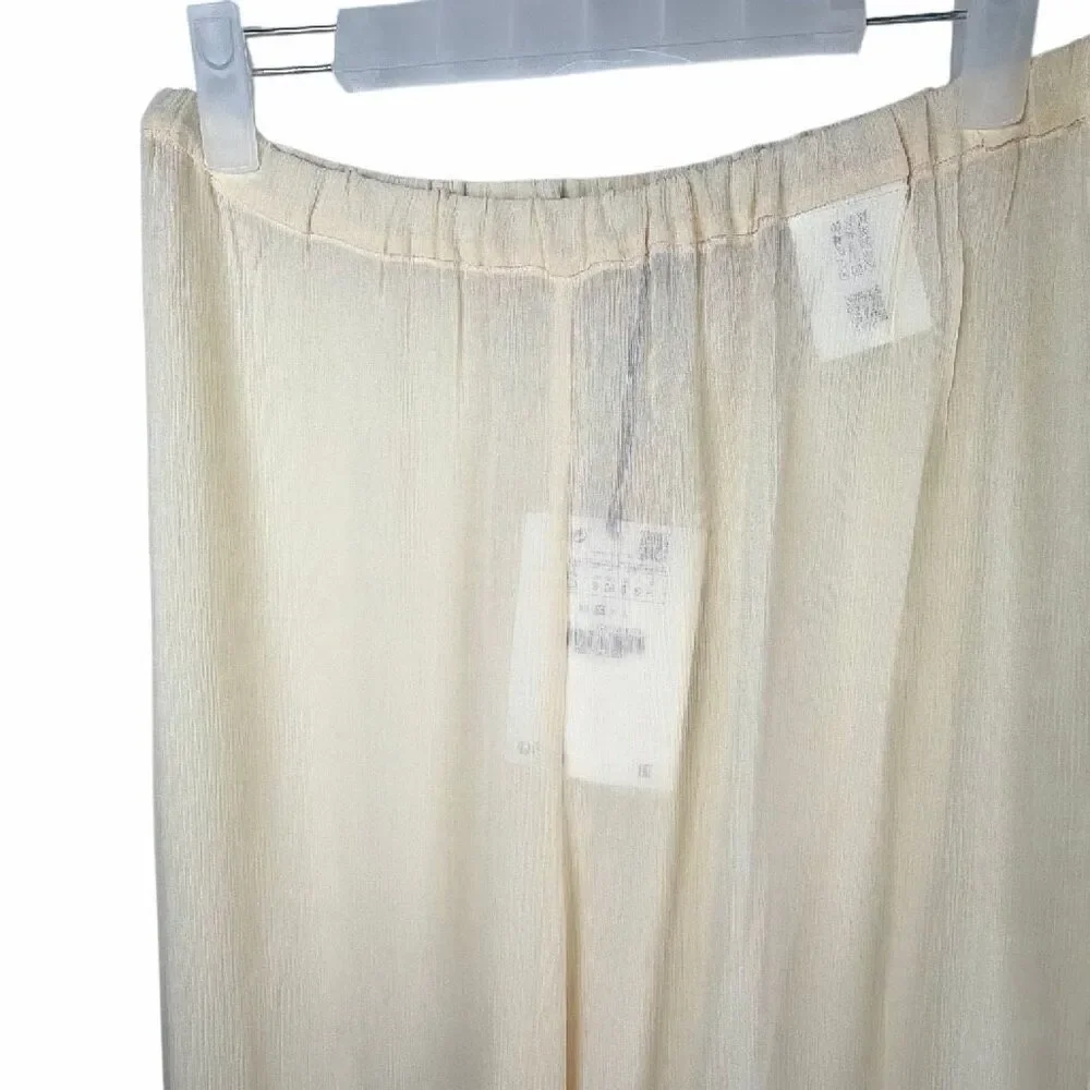 NWT Zara Studio Limited Edition Semi-Sheer Crinkled Wide Leg Pants Ivory Cream S